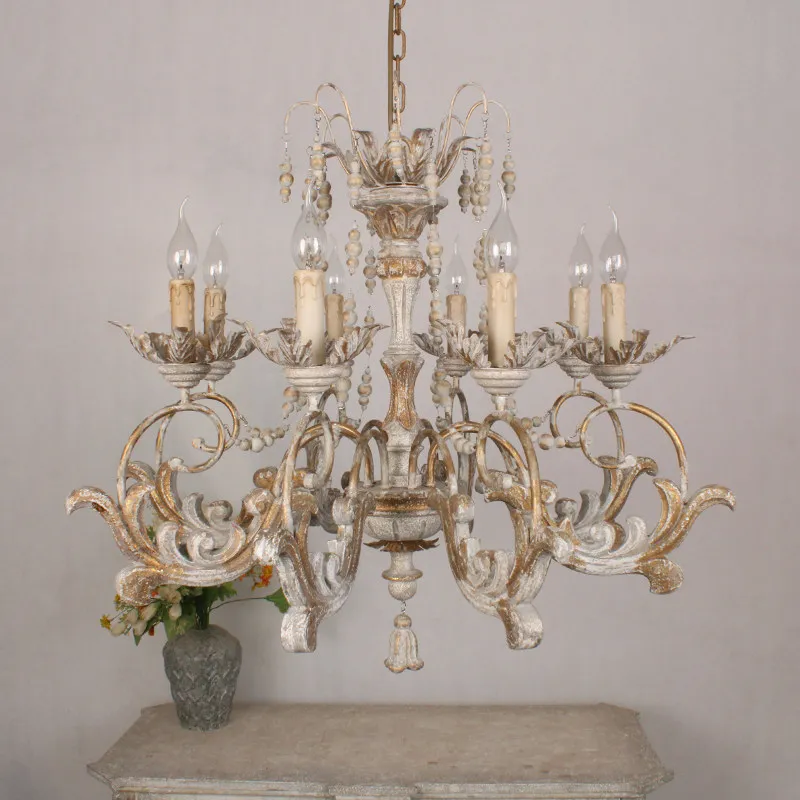 American Living Room Chandelier French Retro Pastoral Country Bed and Breakfast Restaurant Bedroom Candle Solid Wood Old Lamps