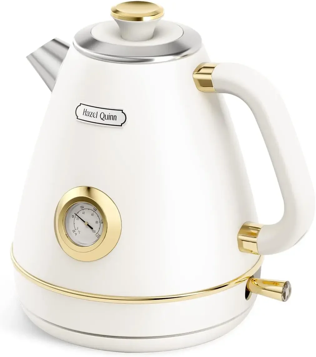 NEW Quinn Retro Electric Kettle - 1.7 Liters / 57.5 Ounces Tea Kettle with Thermometer, All Stainless Steel, 1200 Watts Fast B