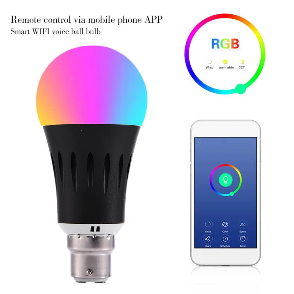 Melery Bayonet WiFi Smart LED Lights Bulbs B22 Lamp RGB Warm Cool White Color 12W Timmer Remote Control By Alexa Google Home