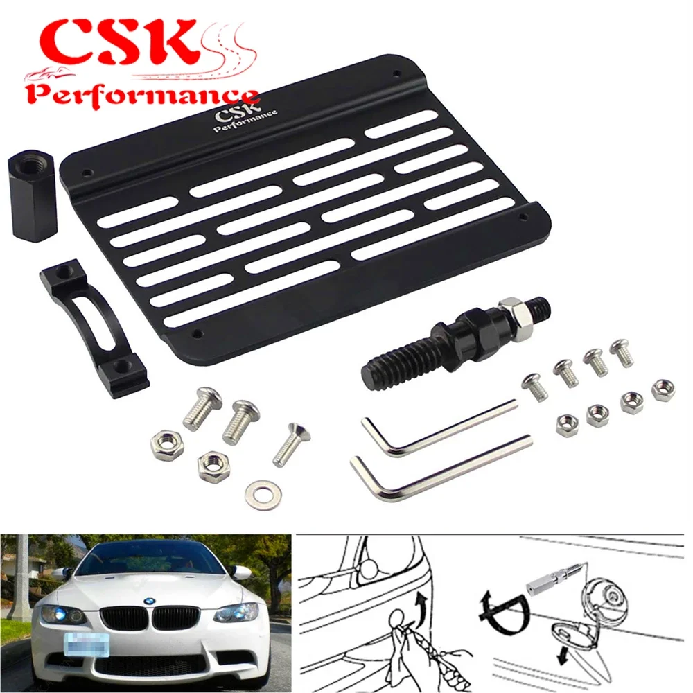 Bumper Tow Hook License Plate Relocator Bracket Fits For BMW E90 E91 3 Series 325i M38 06-13 Black