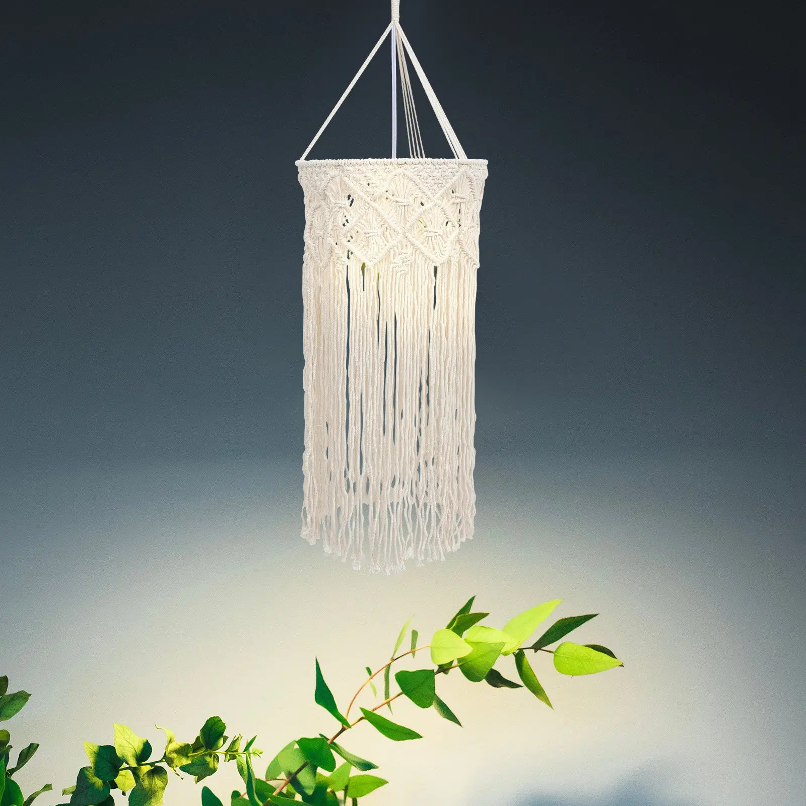 

Bohemian Woven Cotton Rope Lamp Shade Softens Harsh Light for Eye Comfort Decorative Hanging Lamp Cover for Chandelier Pendant