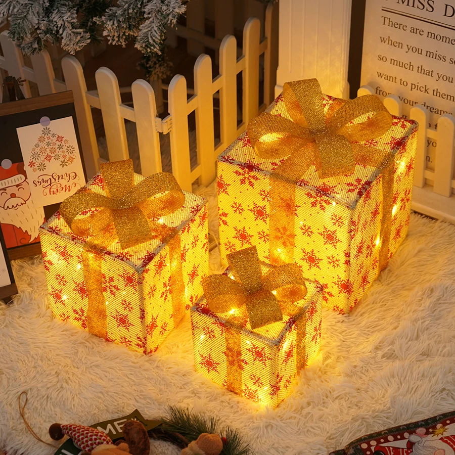 New Snowflake Christmas Gift Box 3-Piece Set Christmas Products Birthday Party Decoration Props Pendant Atmosphere Lights
