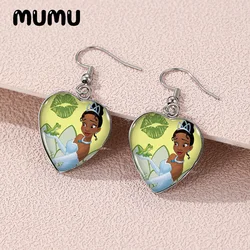 2024 New Princess Tiana and the Frog Dangle Earring Heart Shaped Earrings Handmade Glass Dome Jewelry Gifts Fans
