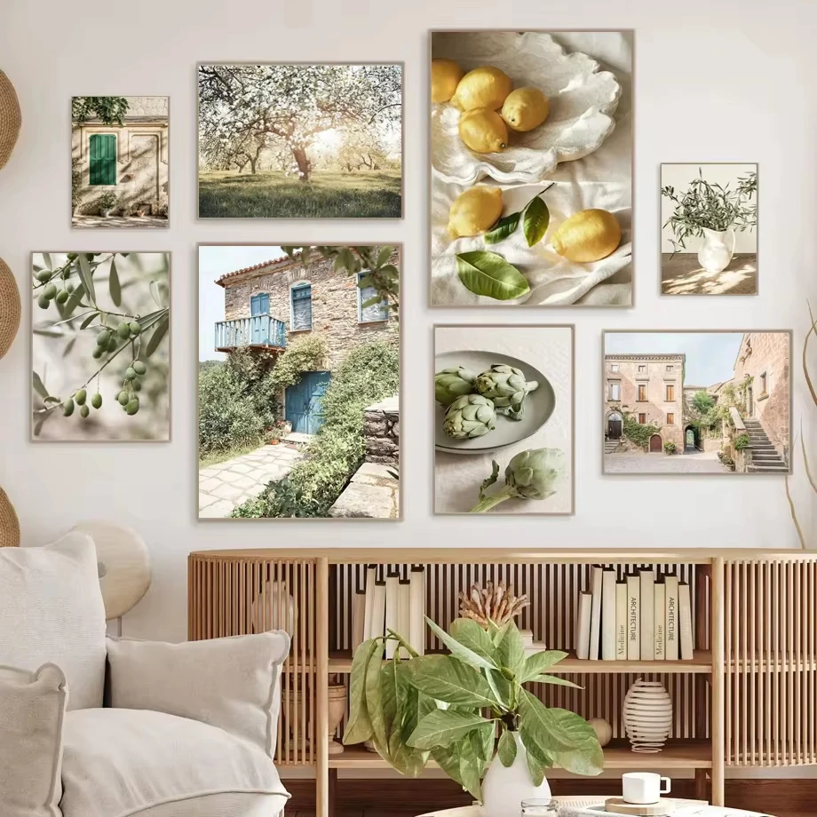 Sunshine Olive Tree สาขาใบสถาปัตยกรรมกาแฟมะนาวโปสเตอร์พิมพ์ภาพวาดผ้าใบ Nordic Wall Art ตกแต่งห้องนั่งเล่น