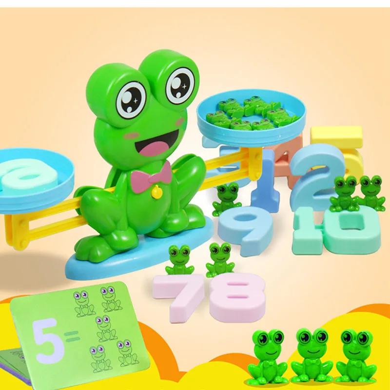 Montessori Math Match Game Frog Digital Balance Scale Toy Early Learning Balance Digital Addition Subtraction Math Toys