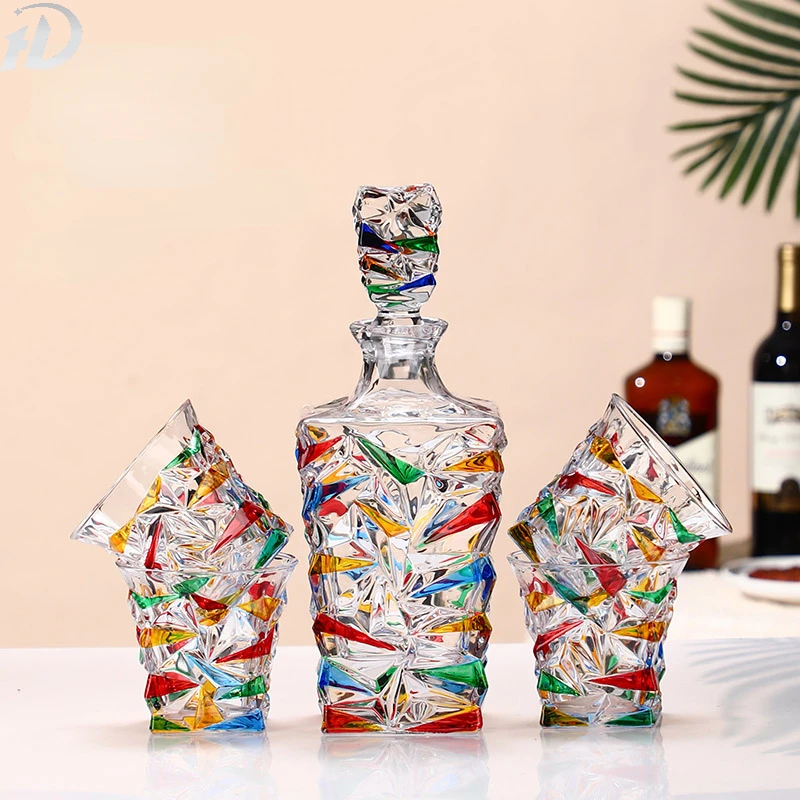 

Italy Retro Style Whisky Decanter, Color Glacier, Hand Painted Crystal Glass, Ice Crack Liquor Brandy Whiskey Wine Grade