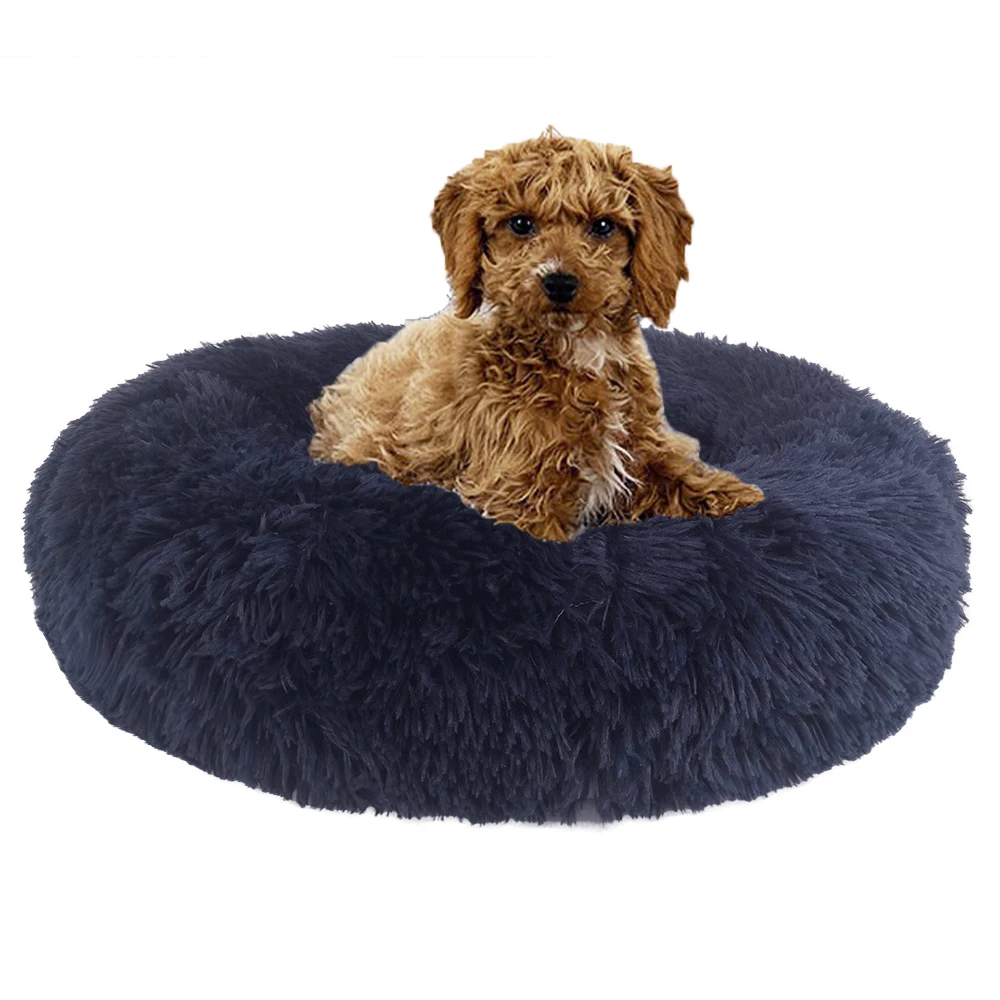 

Round Calming Donut Dog Bed Soft Fluffy Polyester Fiber Detachable Cover Comfort Pet Sleeping Cushion