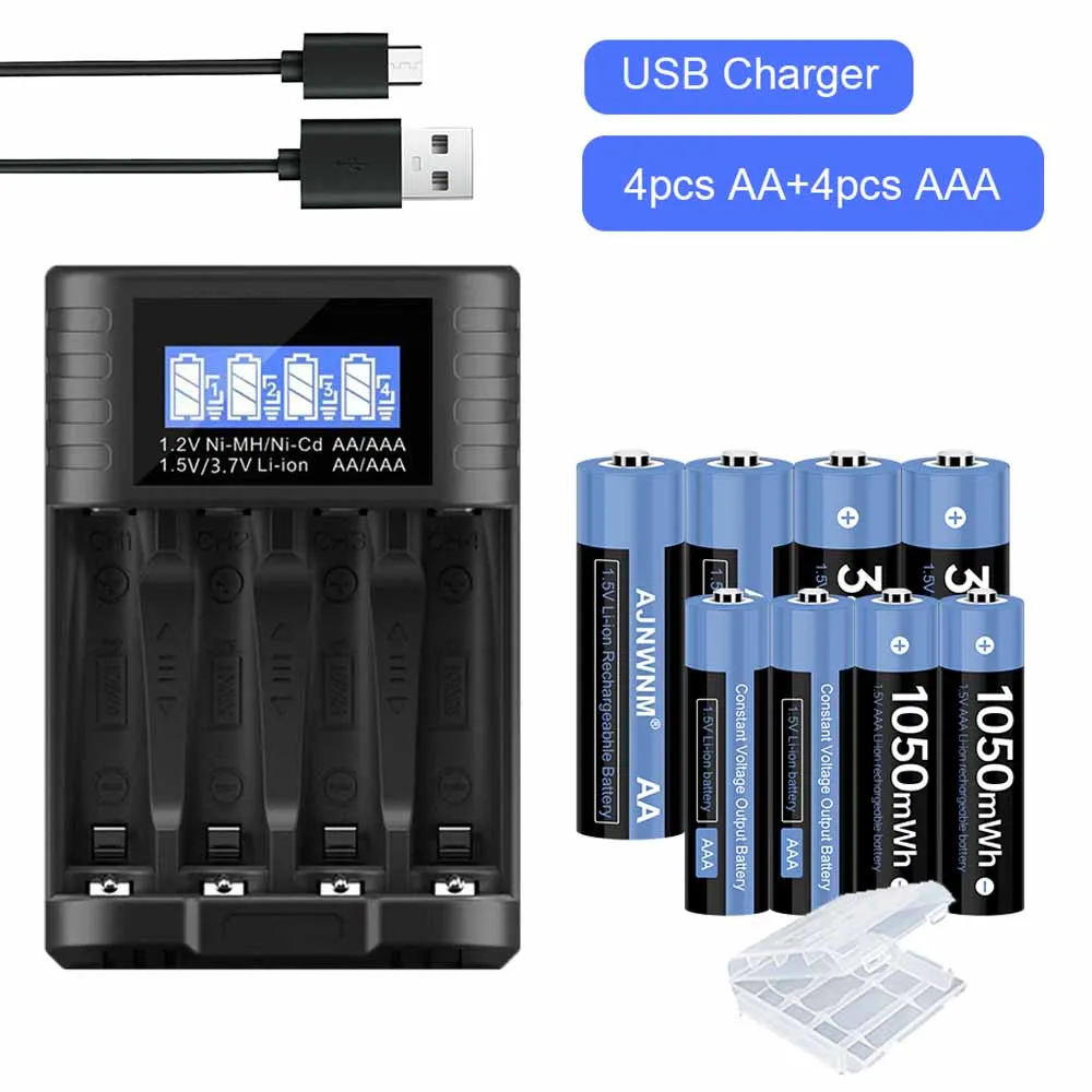 

1.5V AA Rechargeable Battery 3400mWh+1050mWh 1.5V AAA Li-ion Lithium Rechargeable Battery For Clock Toys Camera AA battery 1.5v