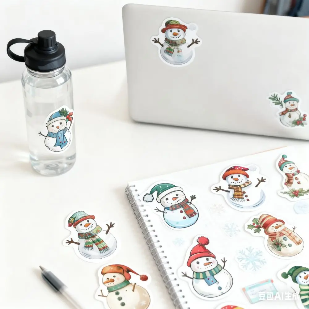 Cute 100Pcs Snowman Stickers Cartoon Irregular Shape Christmas Stickers Waterproof Adhesive Gift Tags Scrapbooking