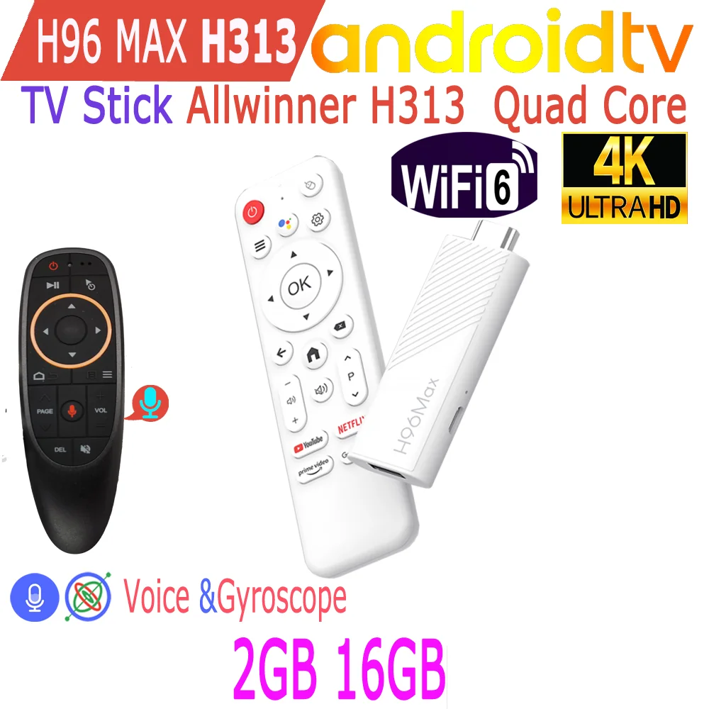 Android TV Stick H96 Max H313 Allwinner Quad Core 4K HDR Wifi6 Wifi 2.4G RAM 2GB ROM 16GB Game Media Player Smart TV Box