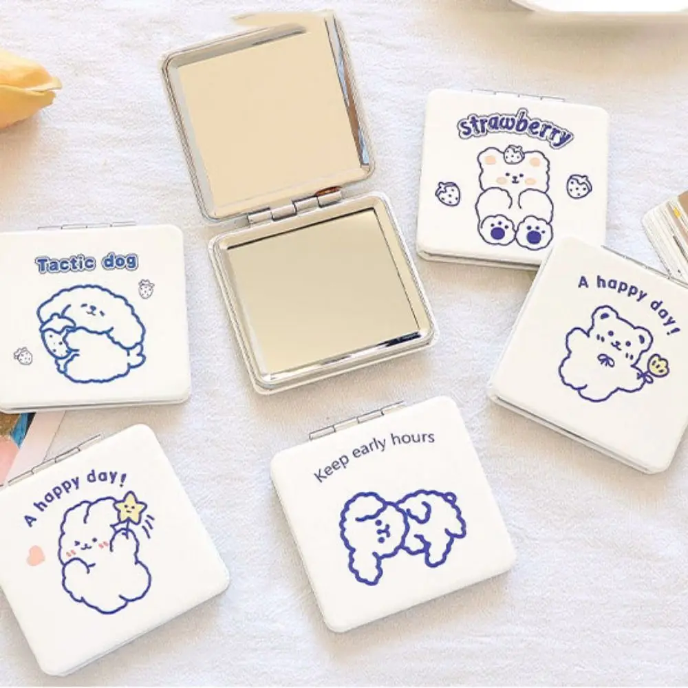 Little Bear Folding Makeup Mirror Cartoon Dog Mini Cosmetic Mirror Compact Magnifying Compact Pocket Mirror Makeup Accessories