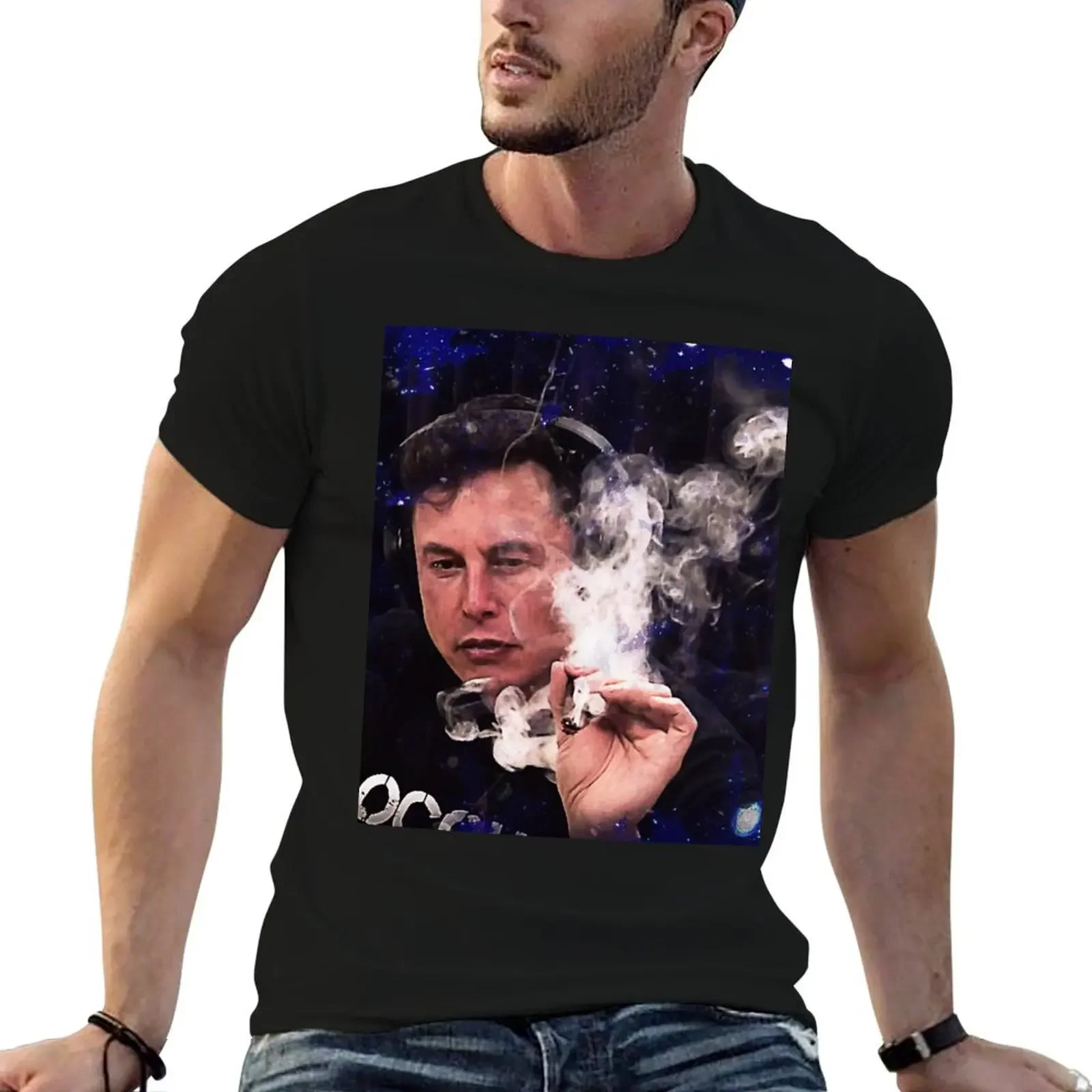 Elon Musk smoking T-Shirt korean fashion tops plain black t shirts men