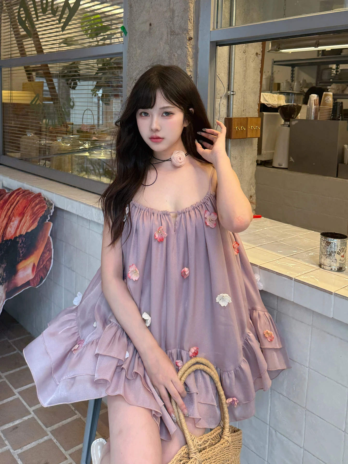 الحلو الباستيل الأرجواني الدانتيل تقليم الدكتور الصيف لينة ثلاثية الأبعاد زهرة إمر رقيقة الحجاب حزام ort تنورة Princ Sle ألف خط الدكتور