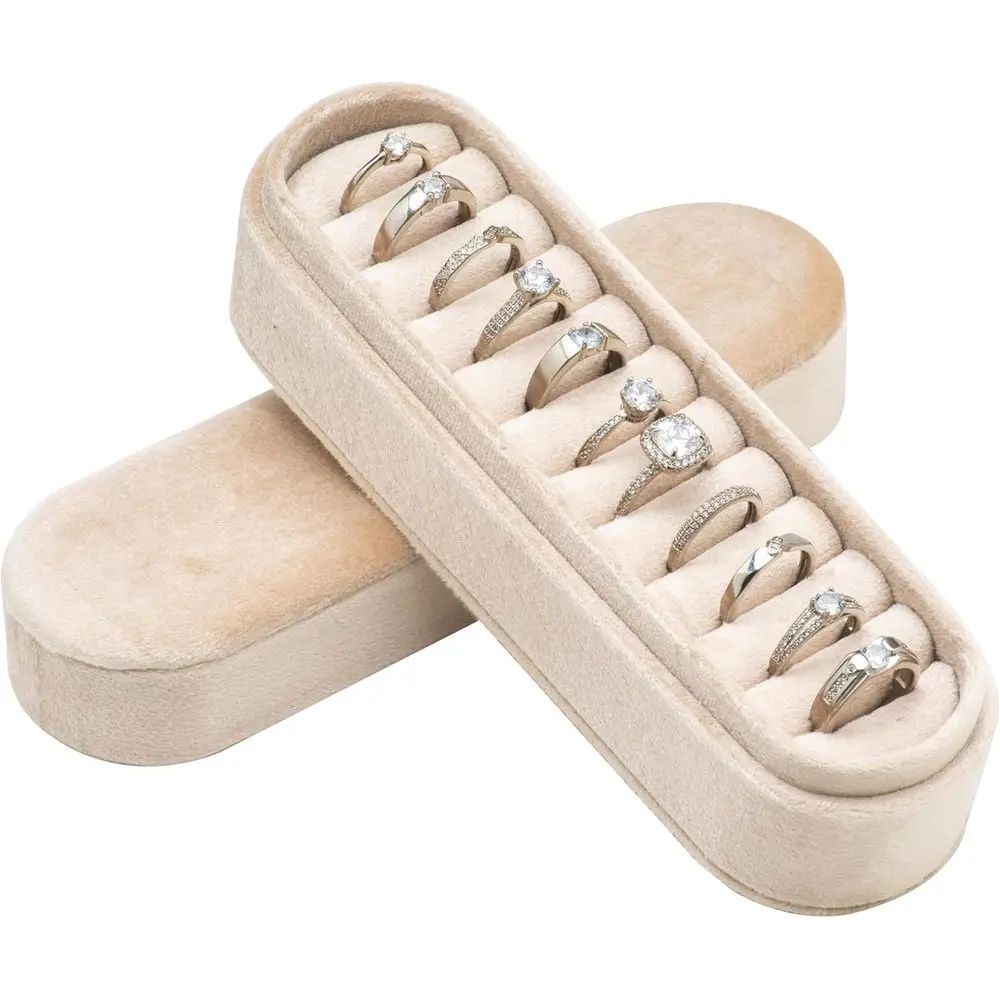 

Portable Velvet Jewelry Box: Organizer & Travel Case for Rings, Earrings, Gifts (Beige)