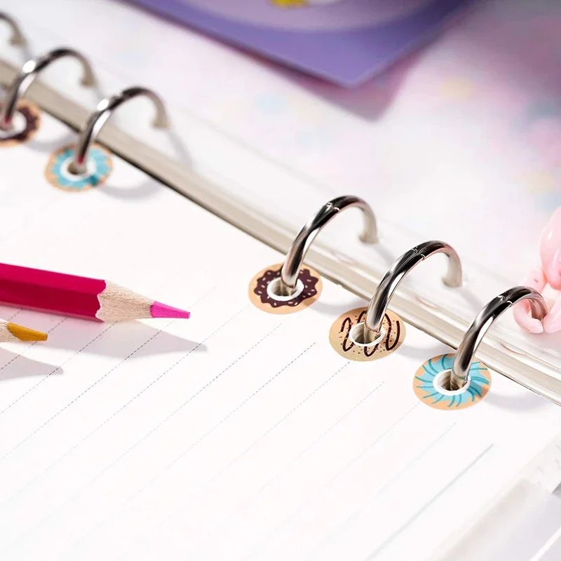 Kawaii Donuts Stickers Hole Punch Protector Labels Self Adhesive Loose Leaf Notebook Binding Paper Hole Reinforcement