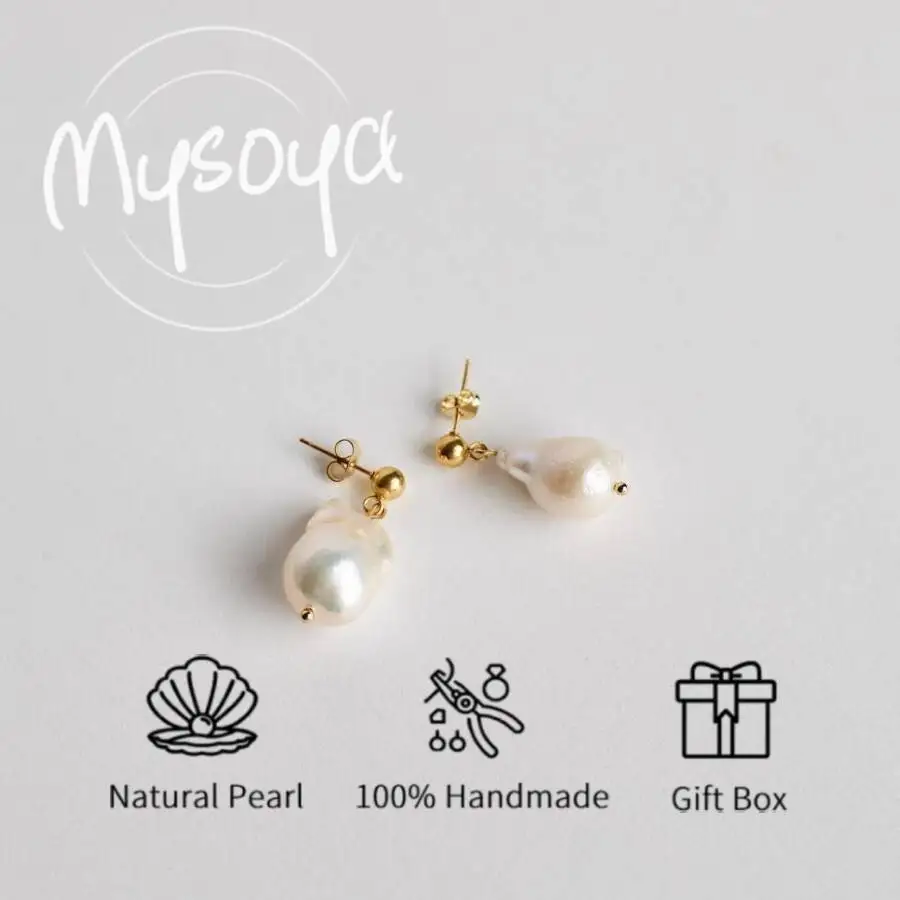 

Серьги Mysoya с крупными белыми барочными жемчужинами 11-13 мм, подарочная коробка, подарок для него/нее на день рождения, свадьбу, День святого Валентина