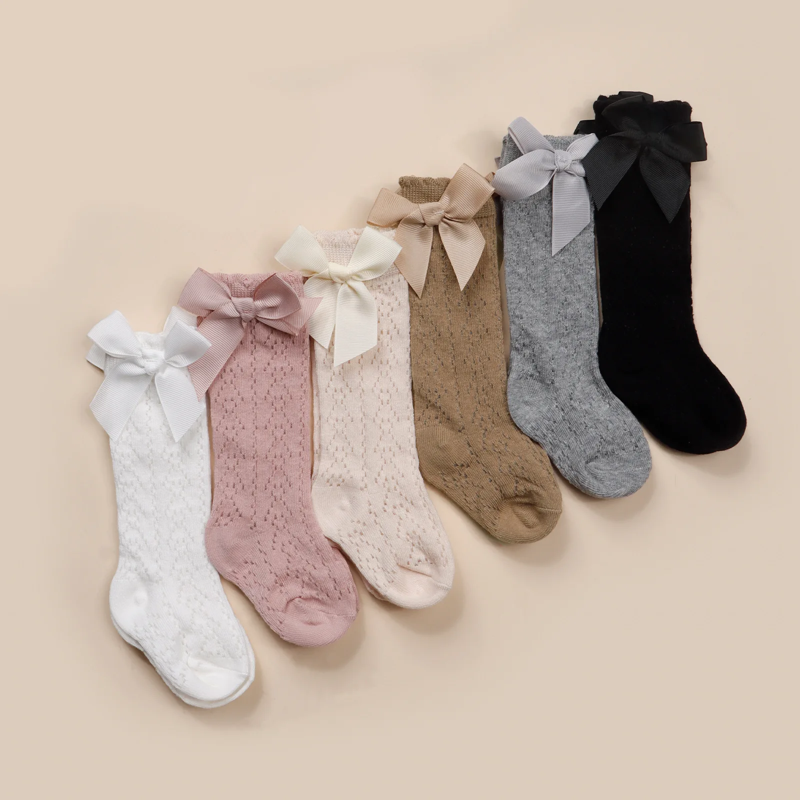 Girls 1Set Newborn Bowknot Knitted Headbands Mid Socks Solid Baby Soft Prewalker Nylon Jacquard Sock Cute Infant Hairband Socks