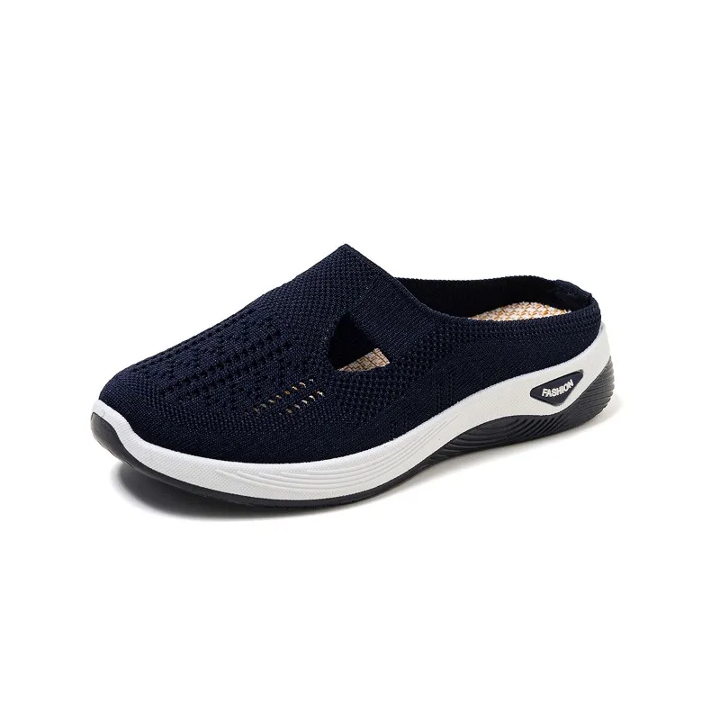 Damen-Slipper mit Strickmuster, atmungsaktivem Mesh-Oberteil, hohlem Design, Keilabsatz, dicker Sohle, leicht, für den täglichen Gebrauch und zum Spazierengehen im Freien. – Detail 4