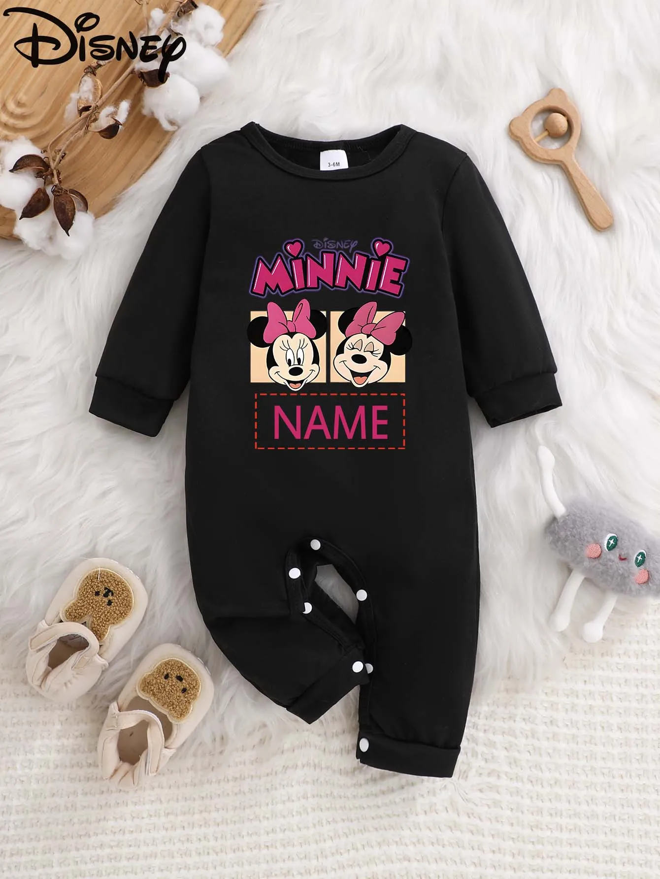 

[Officially Licensed] Disney Mickey Mouse Baby Long-Sleeved Onesie, Name Customizable, Soft Fabric for Easy Care
