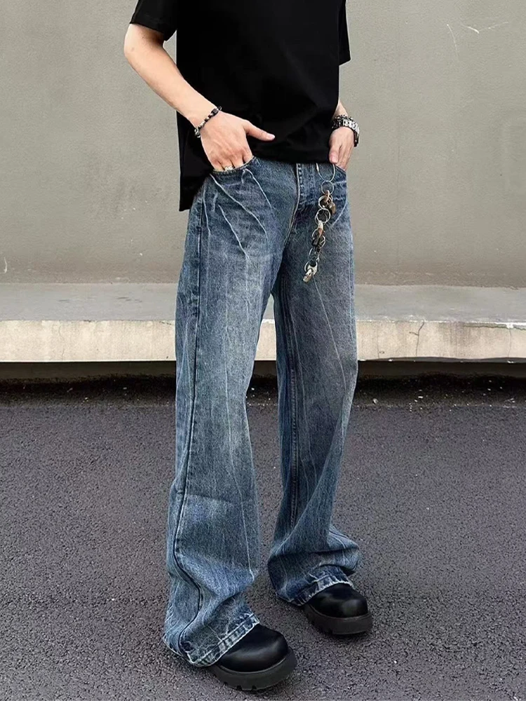 

Fla Splitting Pattern Men's Flared Jeans High Street American Sle Autumn Straight Tube Pants Youth Wear Casual Jeans