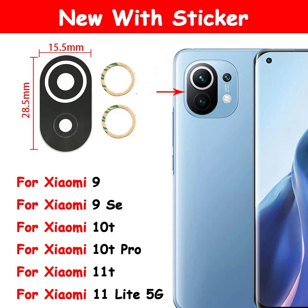 2Pcs，Camera Glass Lens With Glue Sticker For Xiaomi 11 10 9 8 Lite 10 10T Pro 10T Lite 9 Se Note 10 Lite