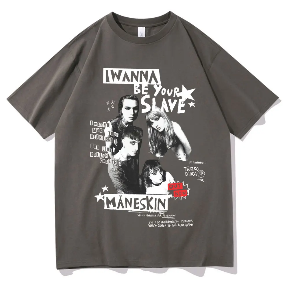 Chcę być twoim niewolnikiem Maneskin T-Shirt włoski zespół rockowy T-Shirt męski damski Vintage Hip Hop za duże letnie koszulki uliczne męskie