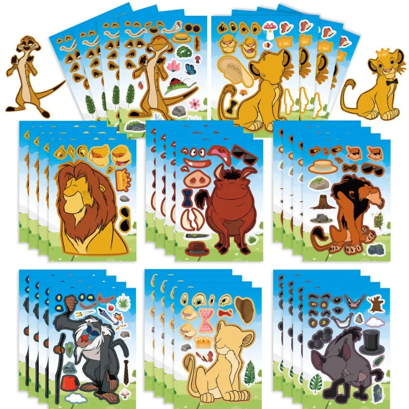 

6Sheets The Lion King Anime Stickers Make-a-Face Assemble Disney Funny DIY Decal Assemble Jigsaw Children Girl Birthday Gift