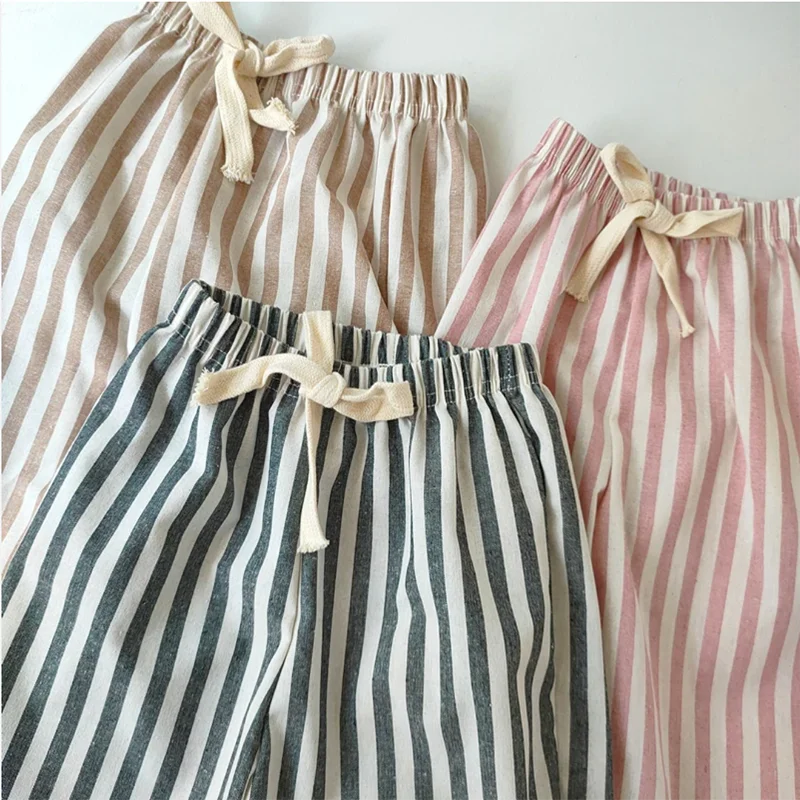 Gestreifte Jungenhose aus Retro-Hanf-Baumwolle mit lässigem und hochwertigem Design, elastische Taille, Mädchenkleidung, Kinderhose – Detail 10