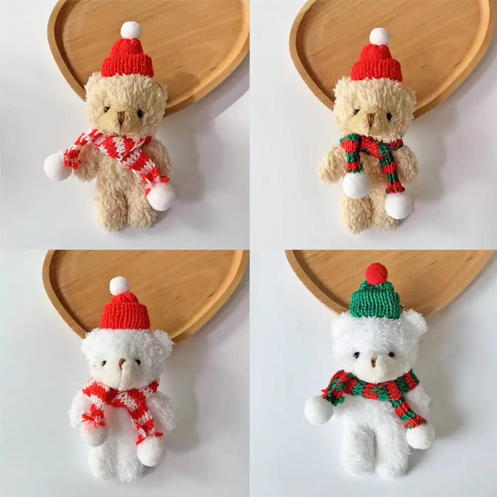 15cm Cute Plush Christmas Scarf Bear Gift Box Decoration Couple Bear Doll Home Party Decor Xmas New Year Child Gifts