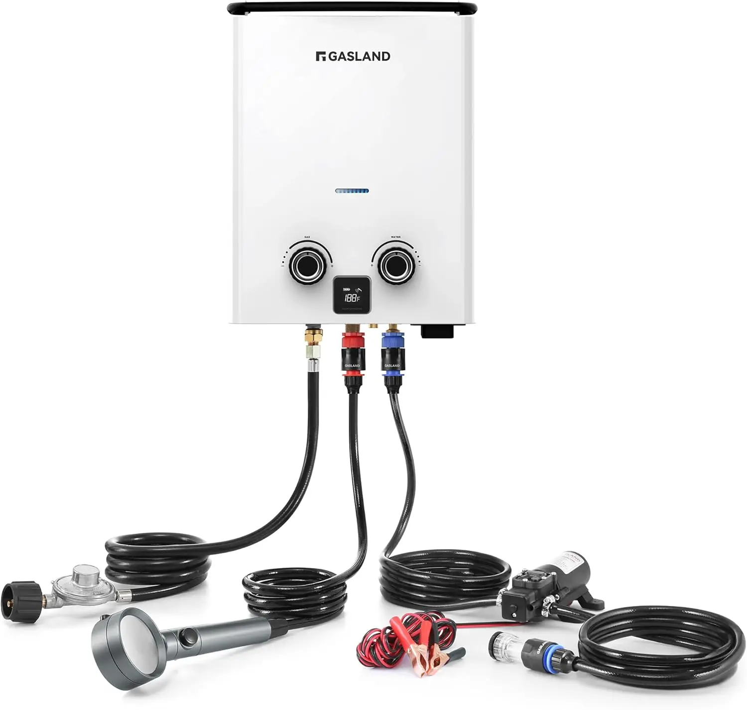 

Goshower G5 Pro Portable Propane Tankless Water Heater 1 32 GPM 34 000 BTU With Water Pump Strainer Ultra Slim 5L for Camping