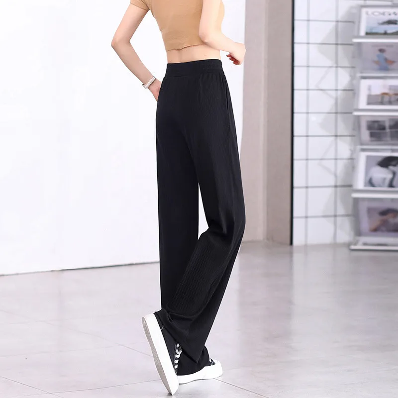 2023 Summer New Thin Wide Leg Pants Women's High Waist Loose Straight Fit Casual Solid Color Pants Korean Style Plus Size S-6XL