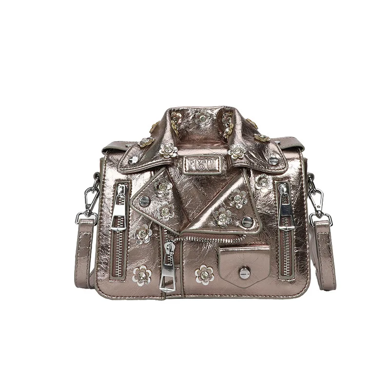 Women\'s bag rivet jacket shoulder bag women square crossbody bag cute small clothing shape bag