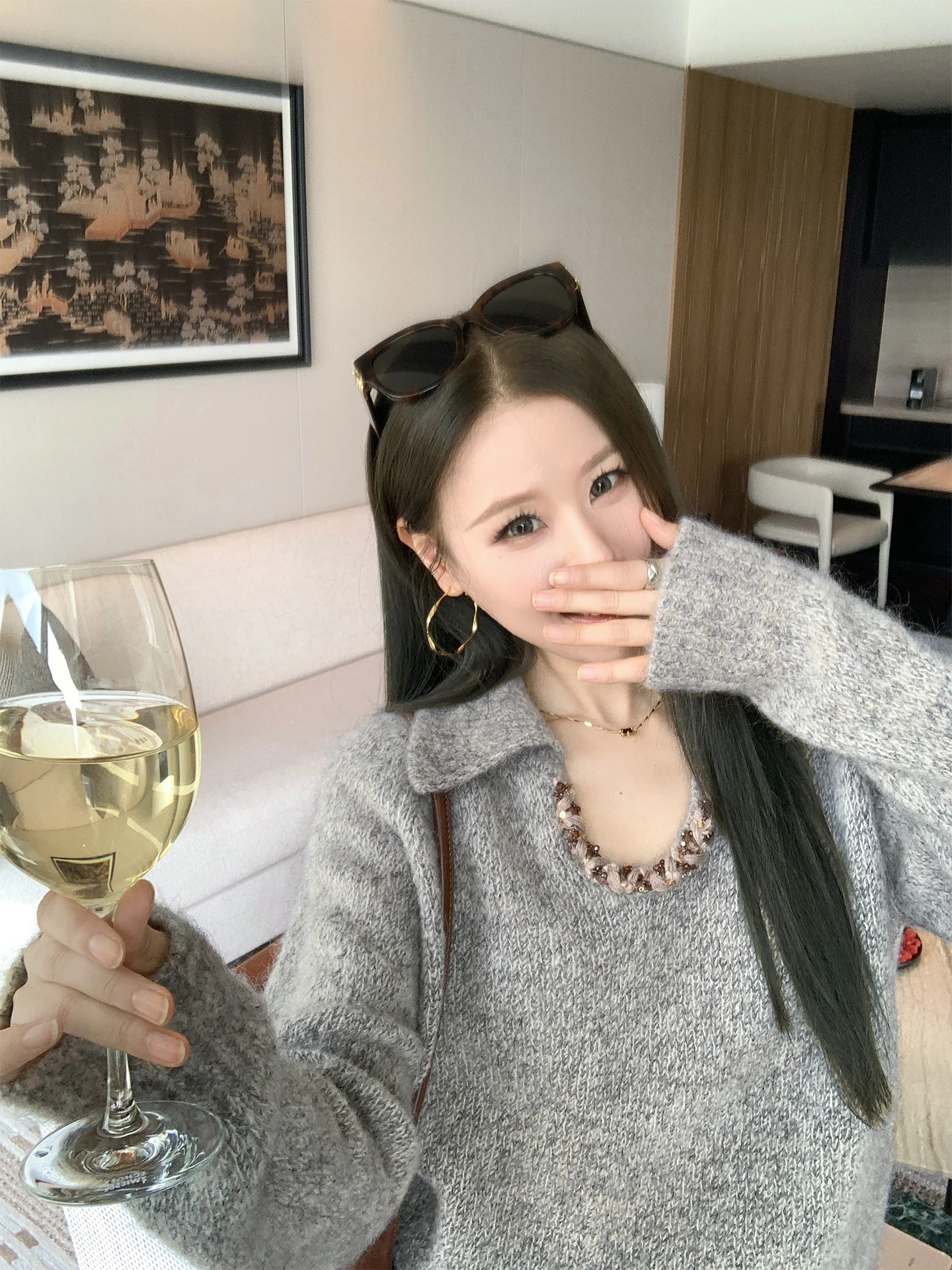 

Slimming V-Ne Benxe Korean Sle Knitted Sweater Soft Cozy Warm Autumn Winter Faion Casual Loose Fit Long Sve Knitwear