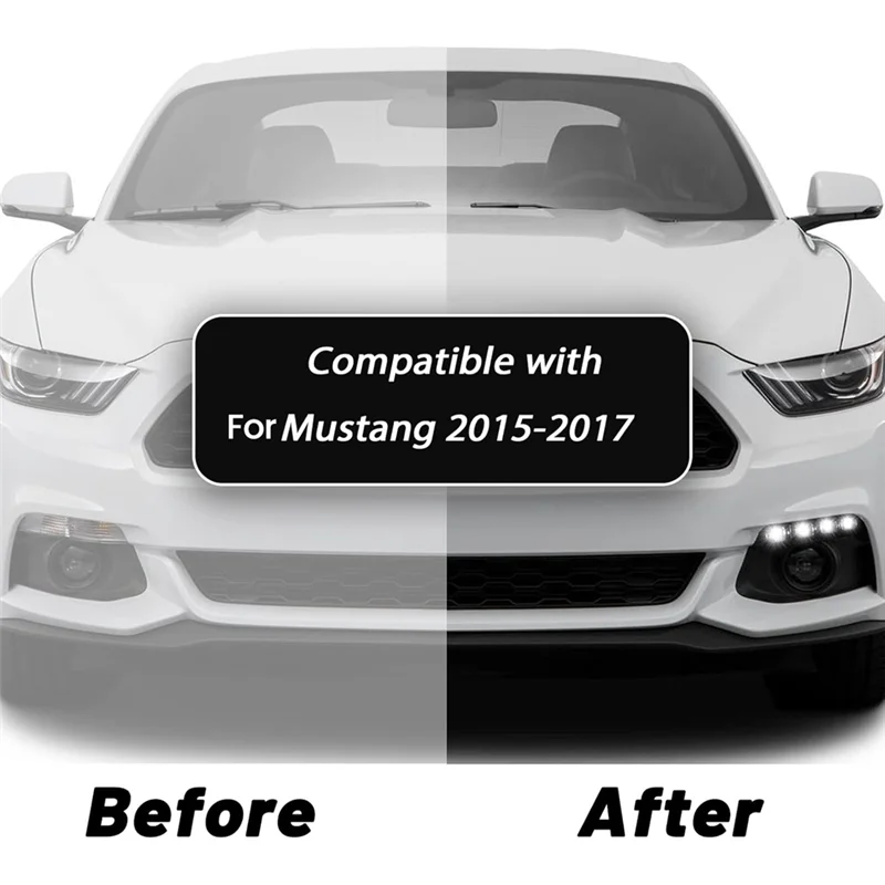 دقيقة LED المصد الأمامي الضباب الخفيف لفورد موستانج 2015-2017 الأبيض النهار تشغيل ضوء العنبر بدوره مصباح إشارة #3