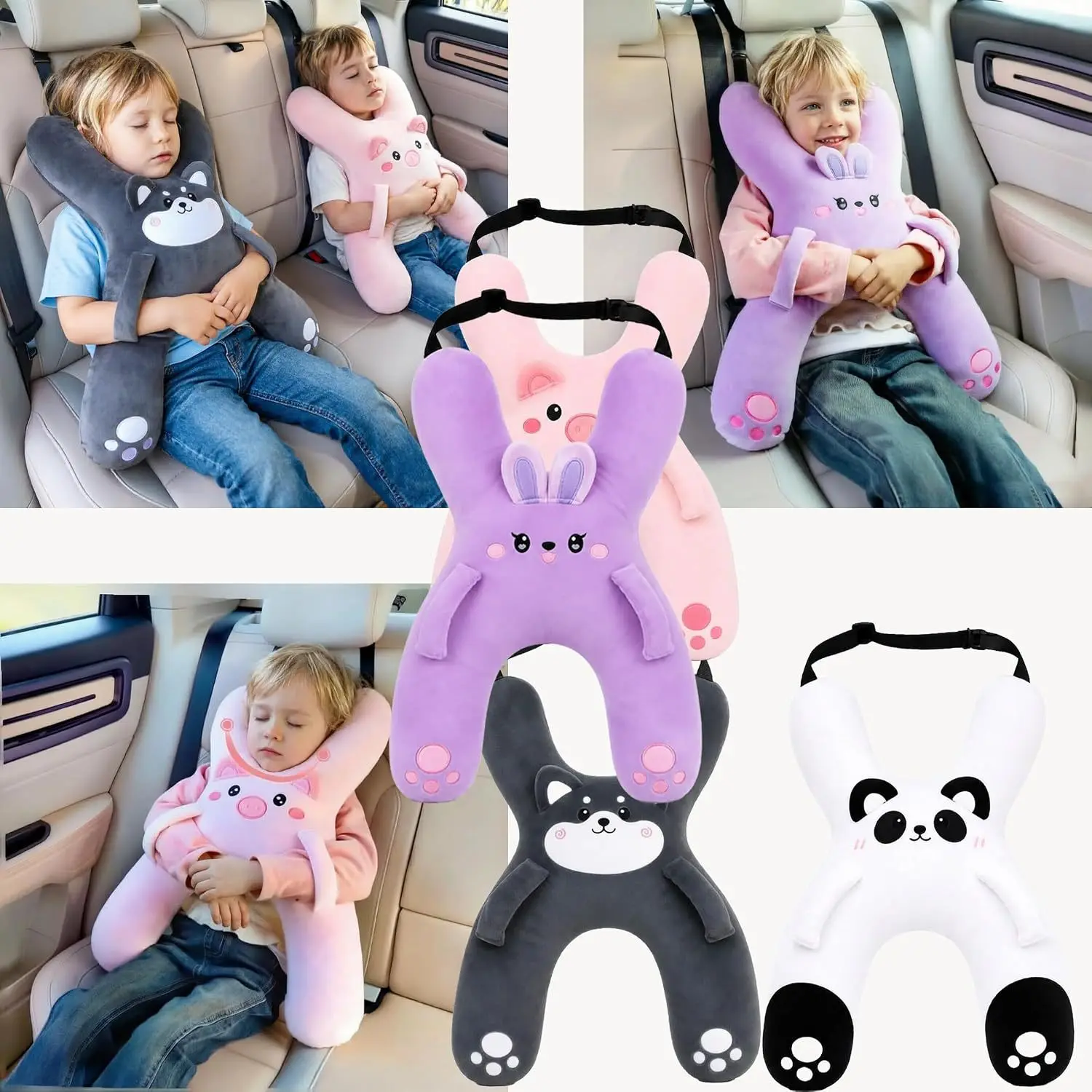 Prevent Leaning Head Back Seat Sleeping Comfort During Long Distance Travel Kids Car Neck Pillow with Seat Belt Safety Sleep Aid