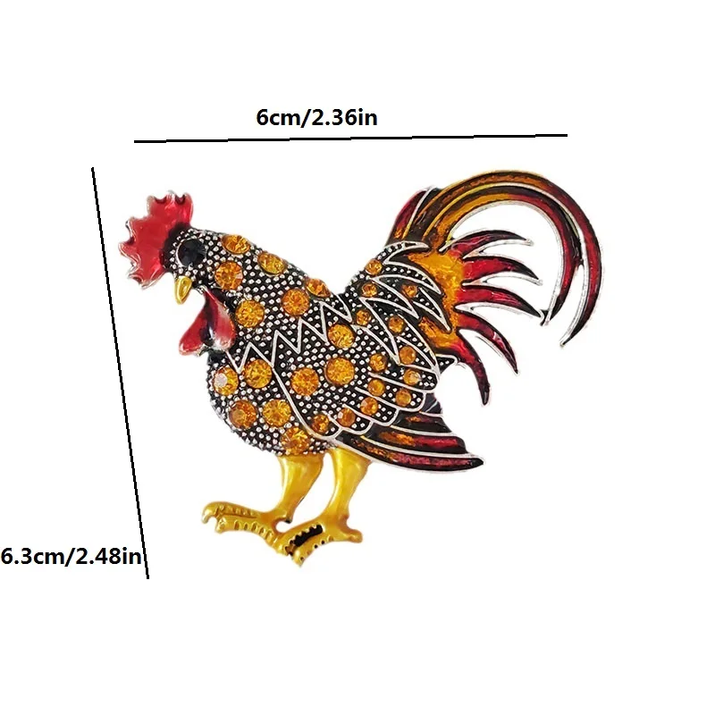 1PC Trendy Alloy Animal Brooches For Women Men Multicolour Cock Metal Crystal Brooch Party Birthday Daily Jewelry image 6