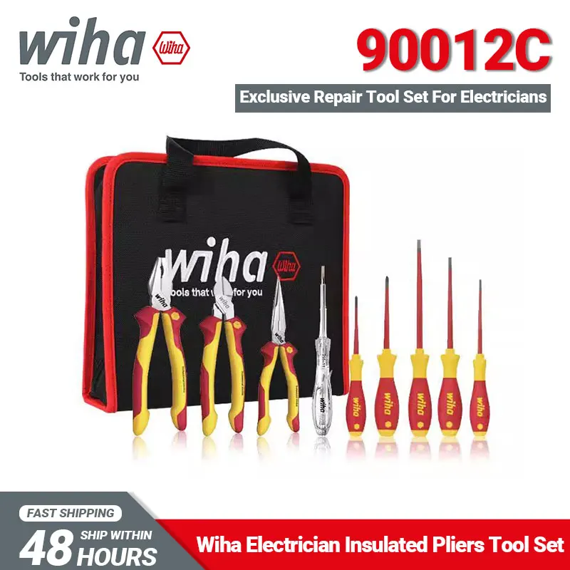 Wiha 90012C Set di strumenti per pinze per pinze a becchi lunghi isolate elettriche Set di cacciaviti con borsa