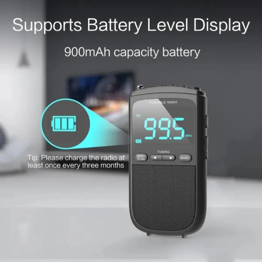 Portable Digital Radio: AM/FM/WB Bands, Weather Alert, Alarm Function with 3.5 Mm Headphone Jack, 900 MAh Battery Capacity