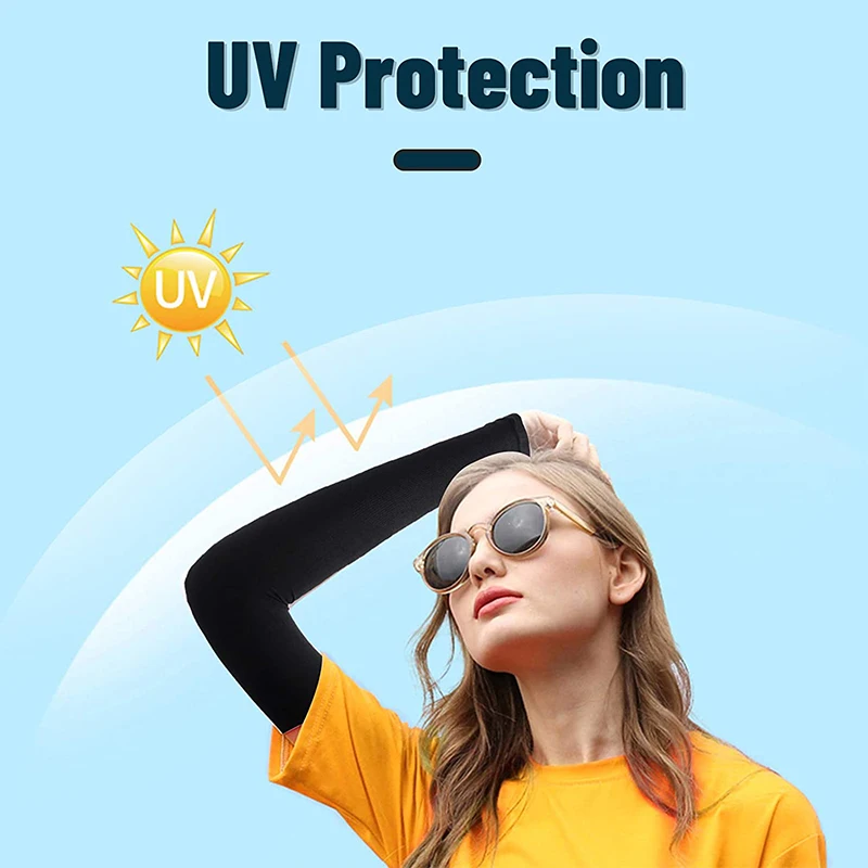 Unisex Compression Cooling UV Protection Sun Sleeves Long Arm Cover Anti-Slip Warmers for Outdoor Sports Sunblock Cover Tattoo