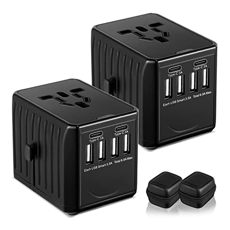 2 Piece Universal Travel Adapter, Travel Adapter As Shown Power Outlet Plug Converter For Worldwide Use,Multifunctional Socket