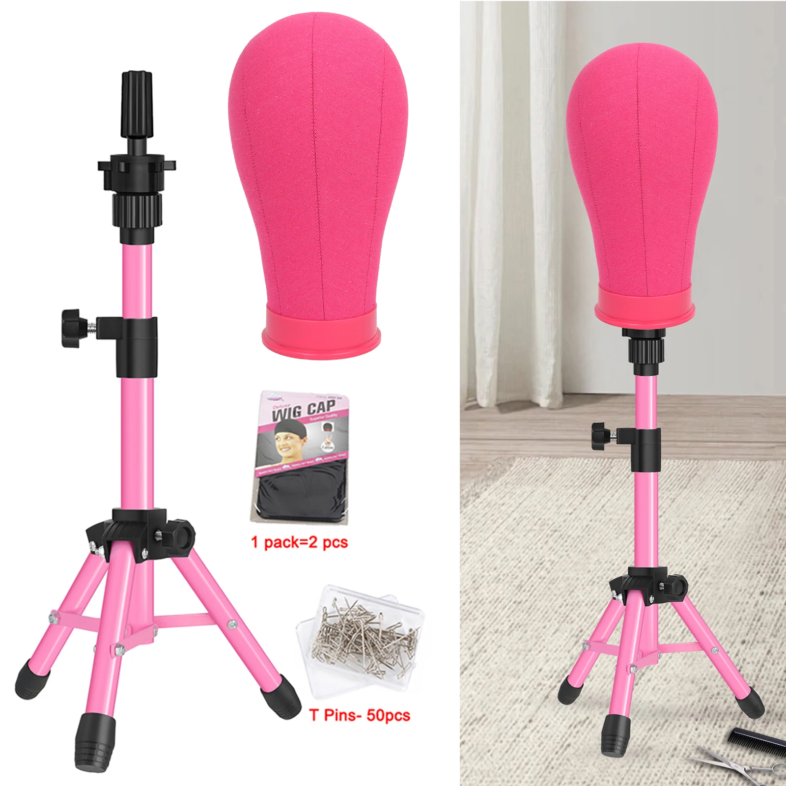 

Новая подставка для париков из красной ткани с манекеном-головой, регулируемая подставка для париков с набором блоков-манекенов для изготовления париков