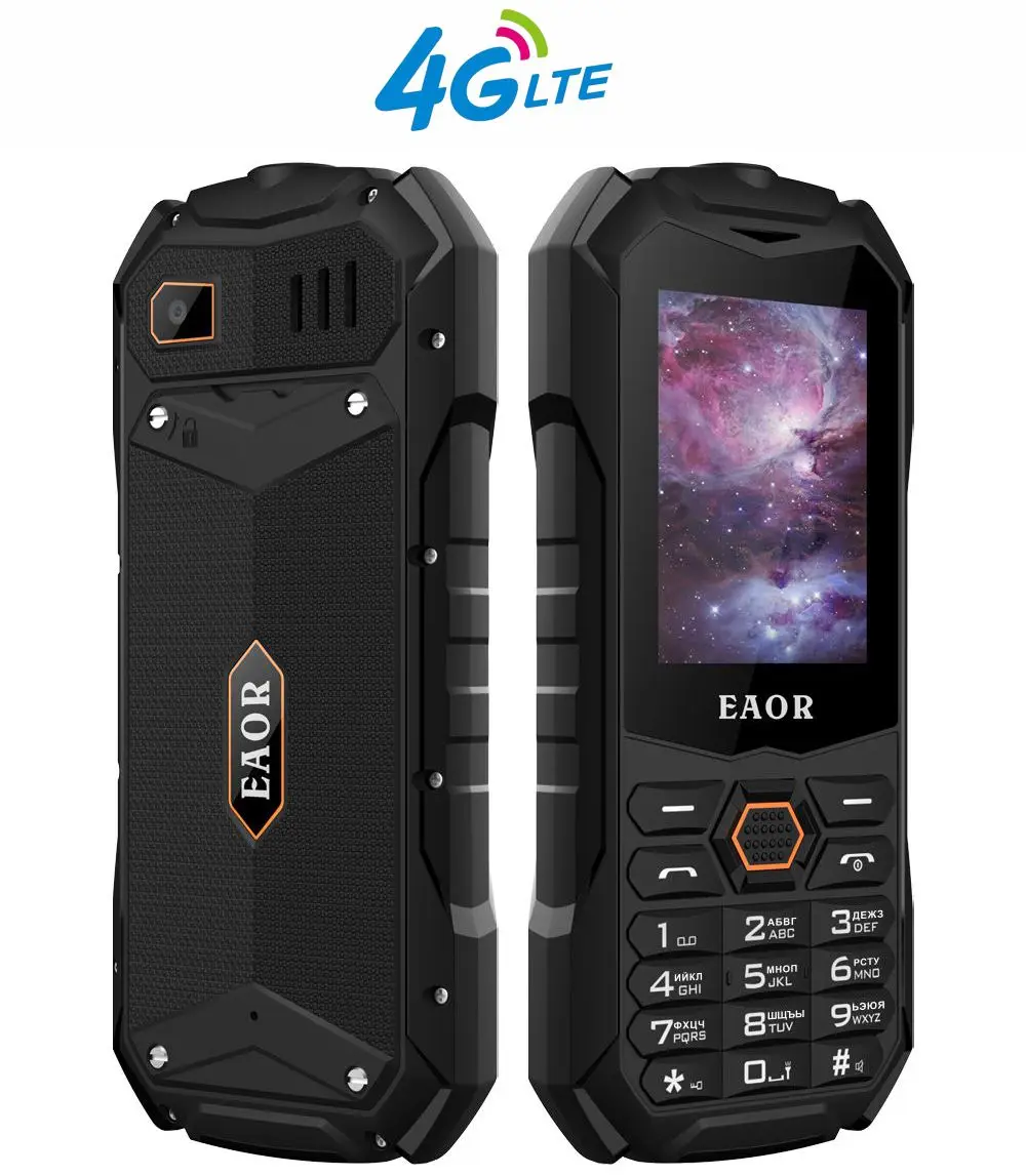 EAOR 4G/2G Slim Rugged Phone IP68 Real Three-Proof Feature Phone Big Battery Dual SIM Keypad Phones with Glare Torch Telephone