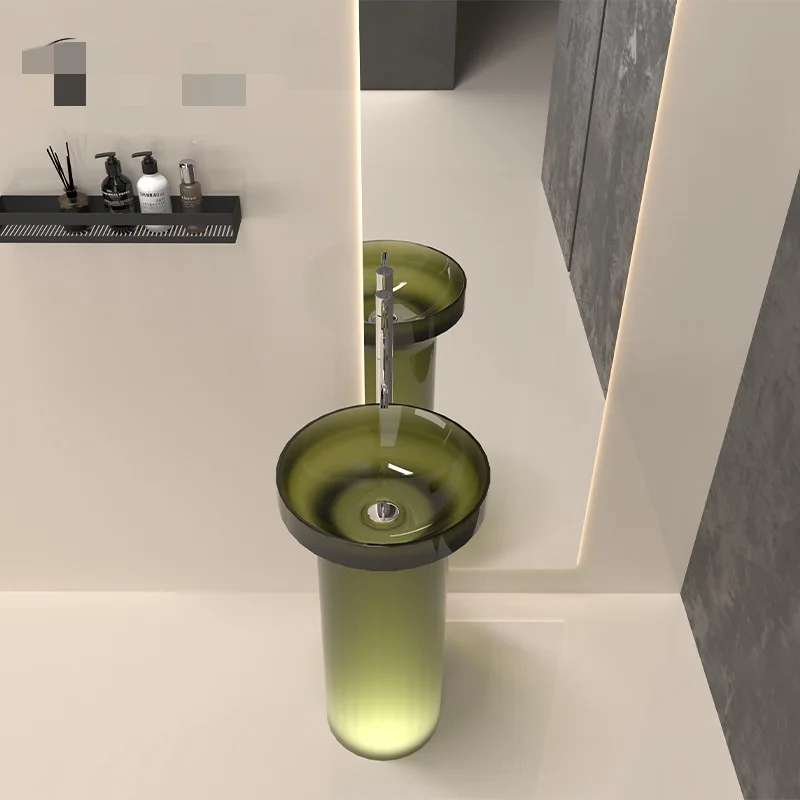 Design transparent resin freestanding base basin round cylindrical column with drain attachment