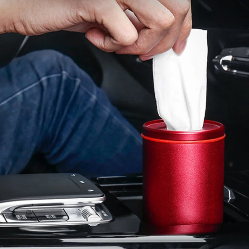 

Aluminum Alloy Tissue Holder Car Interior Paper Towel Tube Trash Can Cylinder Tissue Box Home Supplies