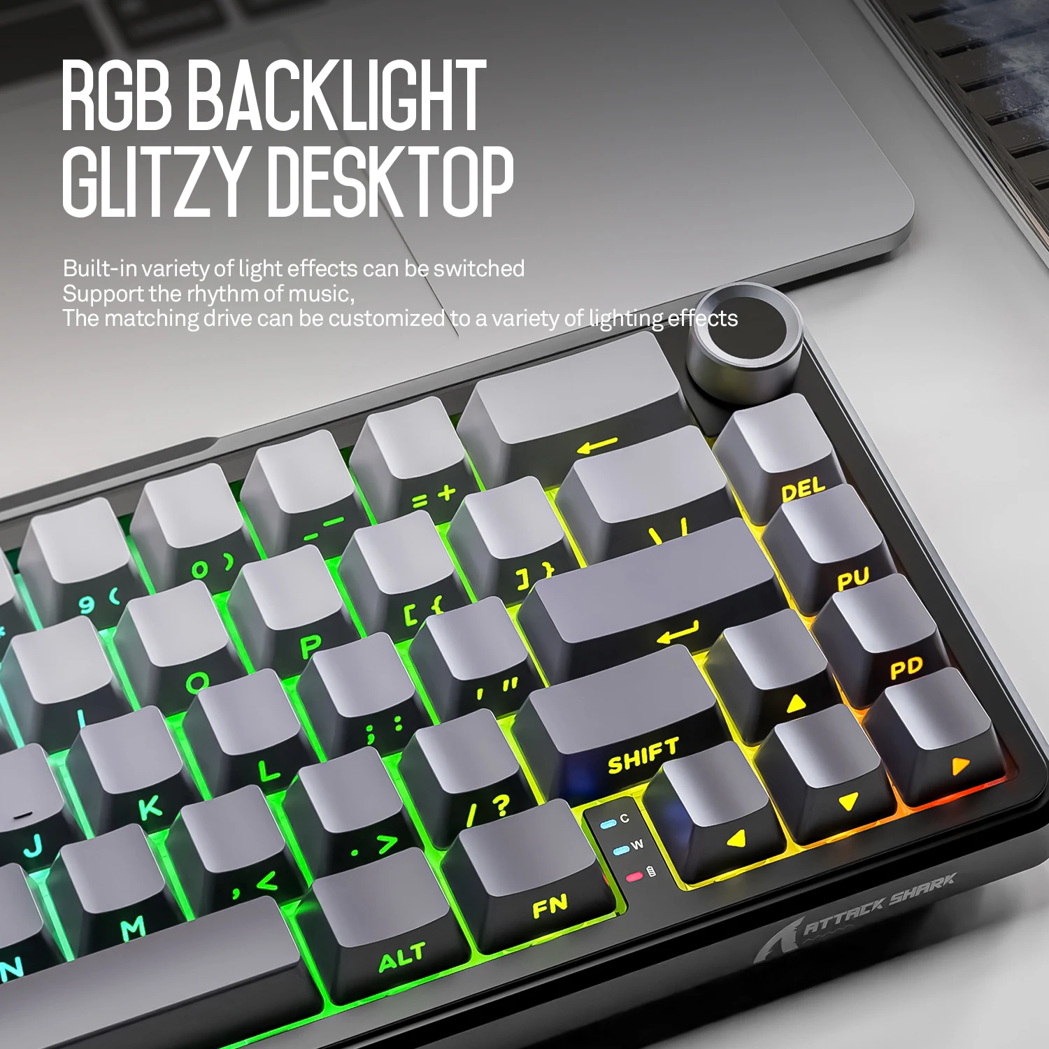 60% Attack Shark X66 Hot-Swap Bluetooth Keyboard Metal Button and Indicator Lights,RGB 66 Keys PBT Keycaps,3000mAh,PC/Laptop