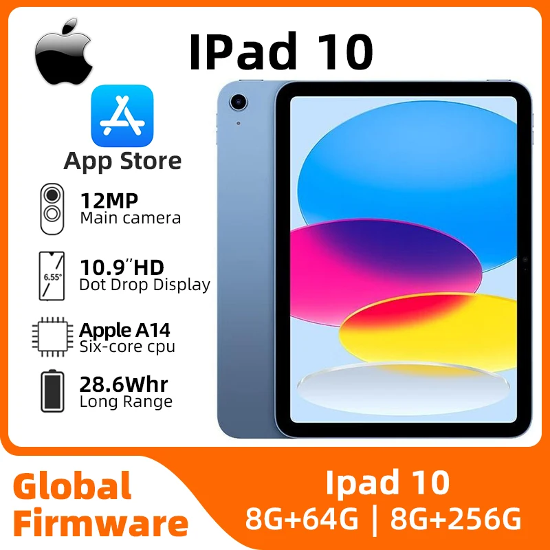 Apple IPad 10 2022 HDR дисплей 10,9 дюймов 2360x1640 процессор Apple A14 IOS 64 ГБ разблокировка отпечатков пальцев оригинальный б/у ipad