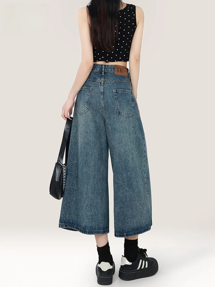 

Джинсы женские летние новые, с высокой талией, в американском ретро-стиле, свободные, тонкие, прямые, широкие, укороченные (7/8)