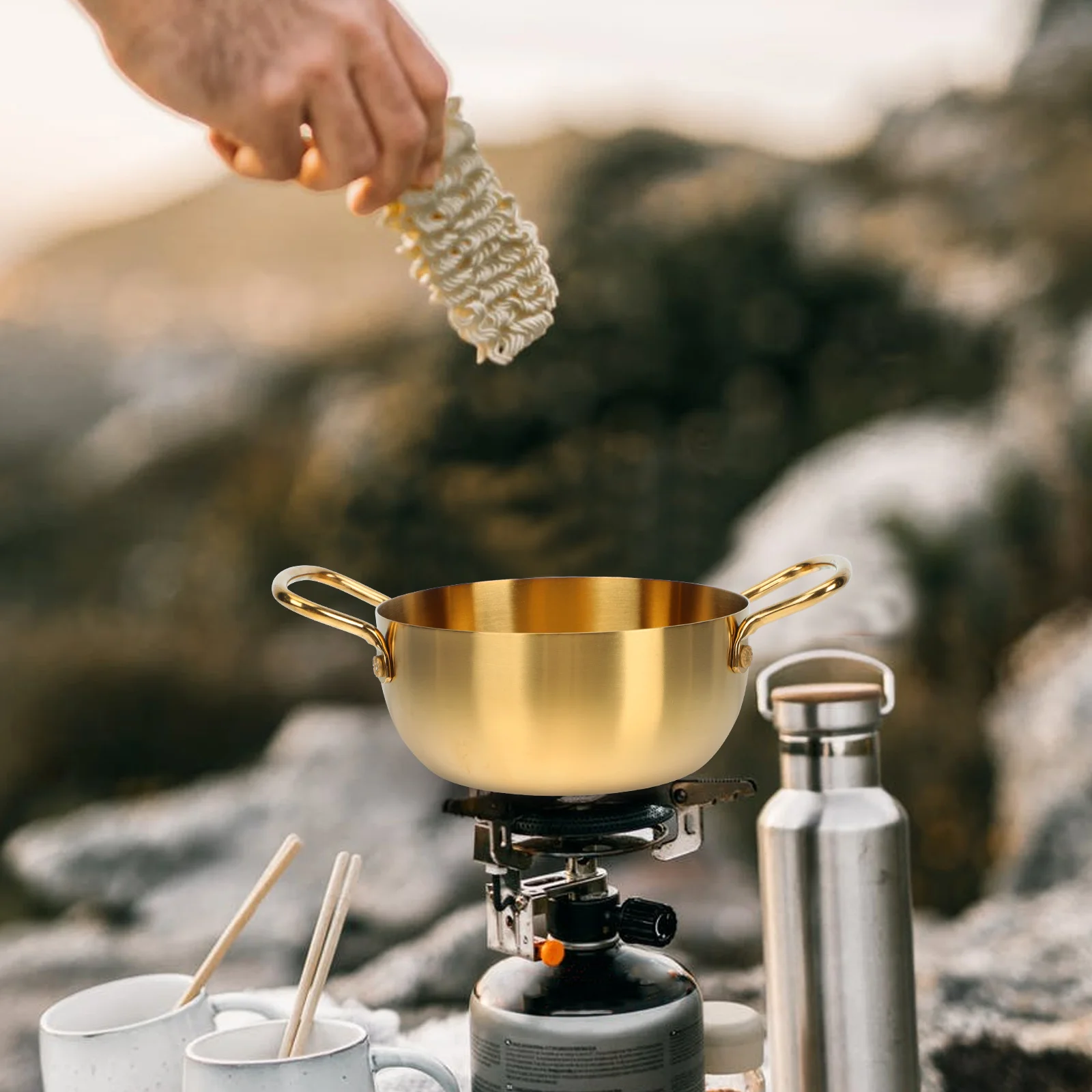 

1Pcs Stainless Steel Instant Noodles Pot Double Handle Soup Pan Non Stick Cooking Pot for Milk Heating Stew Korean Ramen