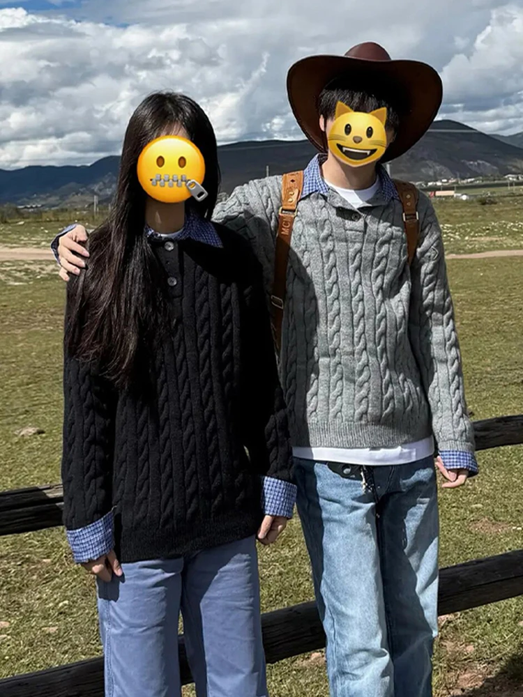 

Мужской свитер с высоким воротником в американском стиле, трикотажный, с длинными рукавами, для пар, мягкий, удобный, в ретро-стиле