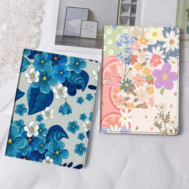 

Cartoon Blue Flower Pattern Gift Tablet Case For Samsung Tab Galaxy S6 S11 A A7 A8 A9 A11 10.1 10.4 10.5 Plus Lite